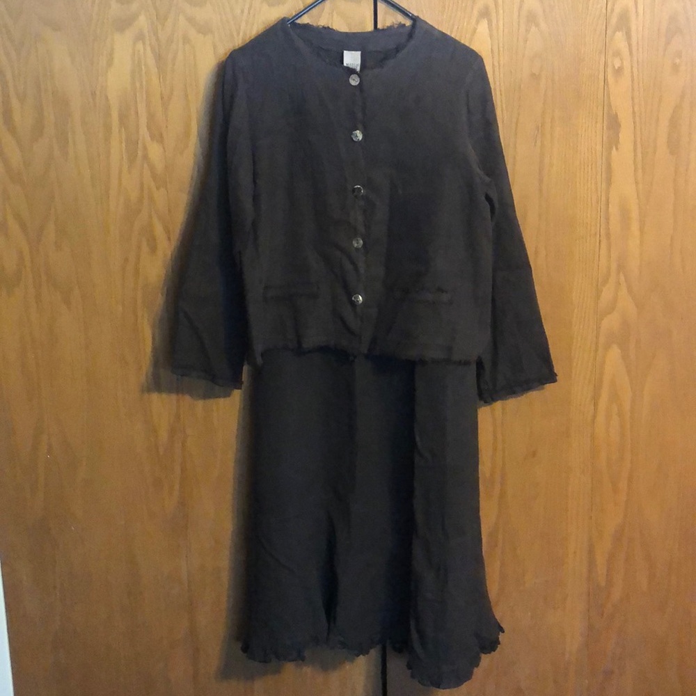 Match Point Dk Brown Linen Shirt and Skirt set